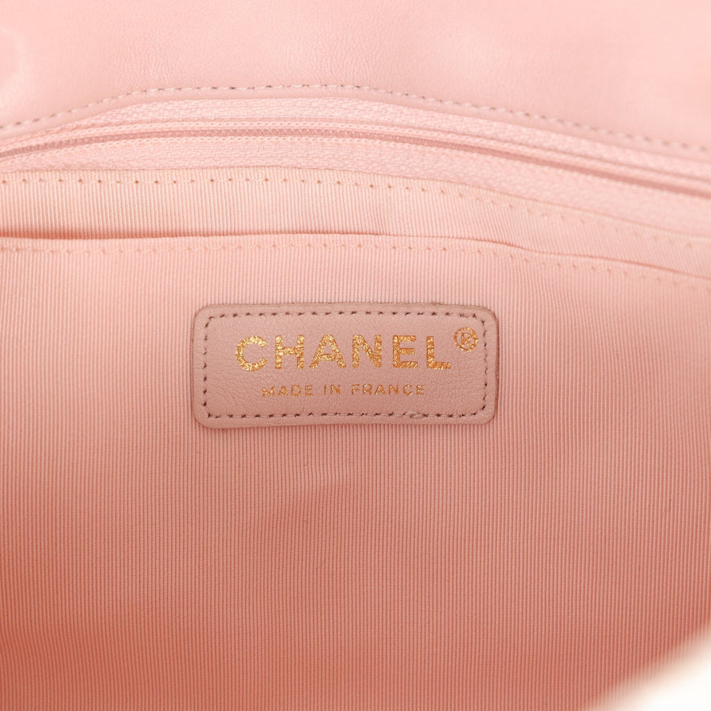 Chanel Medium Single Flap Bag Pink and White Tweed Brushed Gold Hardware