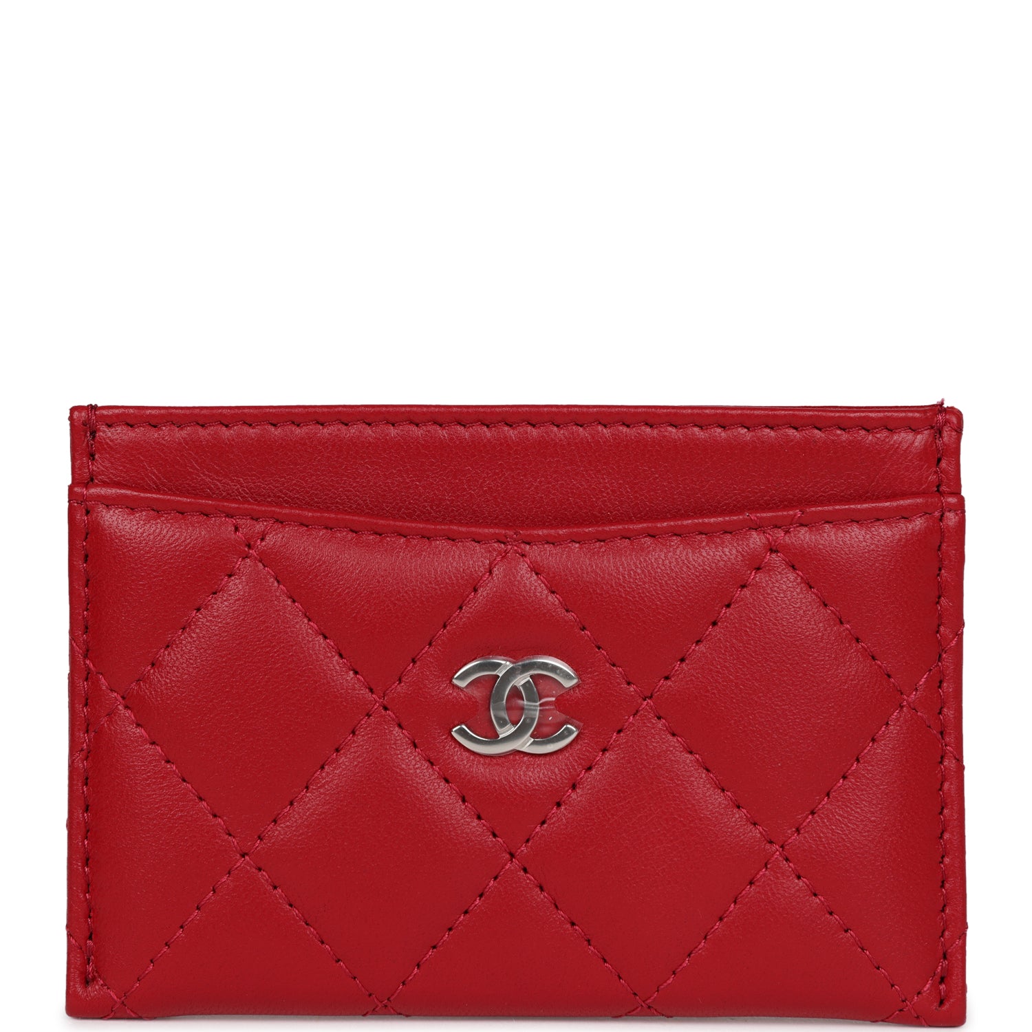 Chanel  Holder Wallet Red Lambskin Silver Hardware