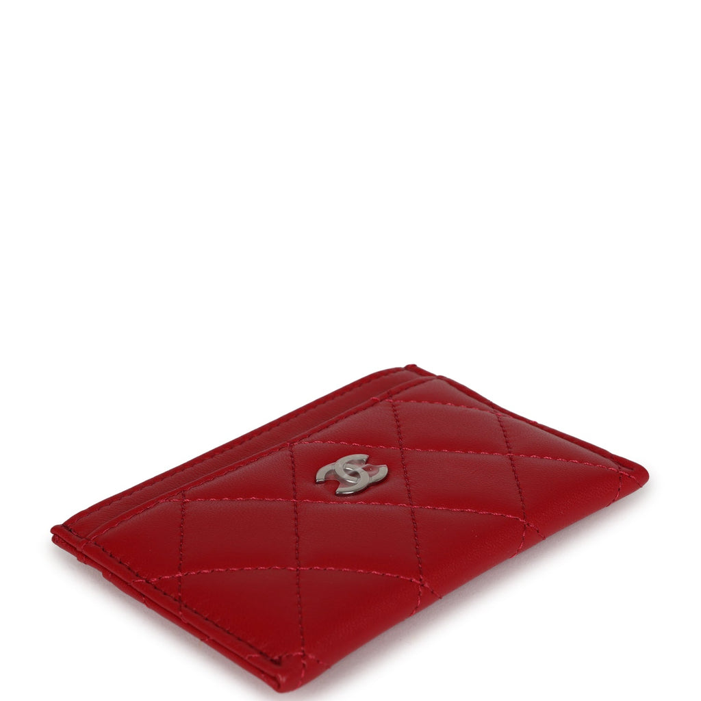 Chanel  Holder Wallet Red Lambskin Silver Hardware