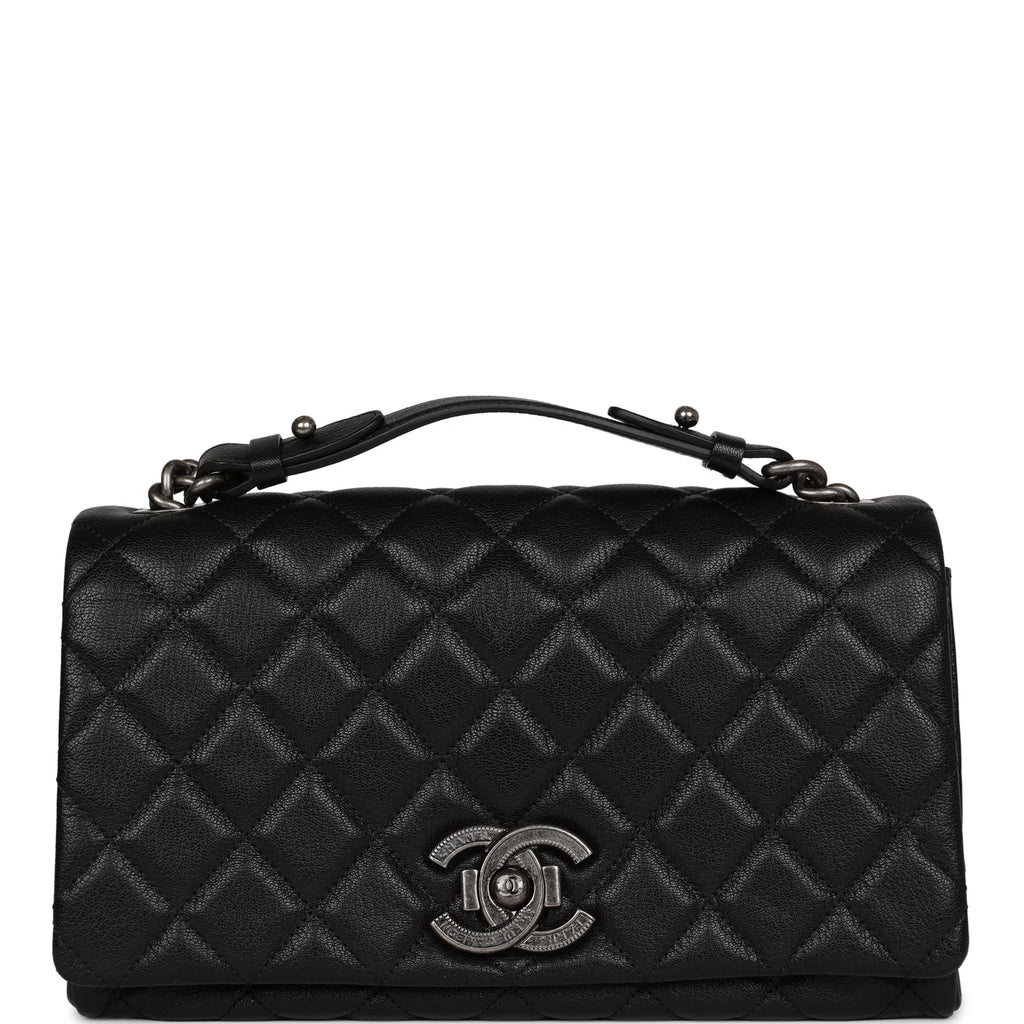 Chanel City Rock Medium Flap Black Goatskin Ruthenium Hardware