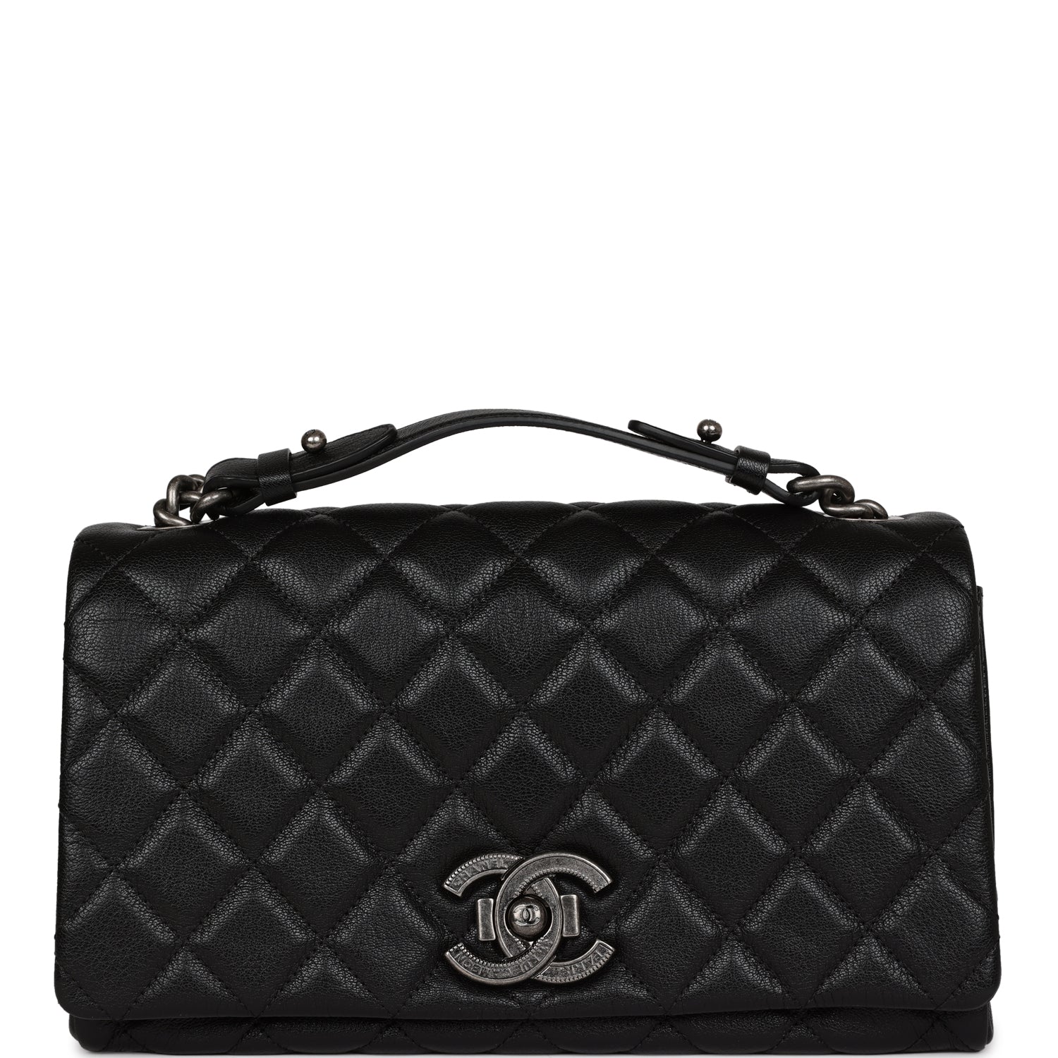 Chanel City Rock Medium Flap Black Goatskin Ruthenium Hardware