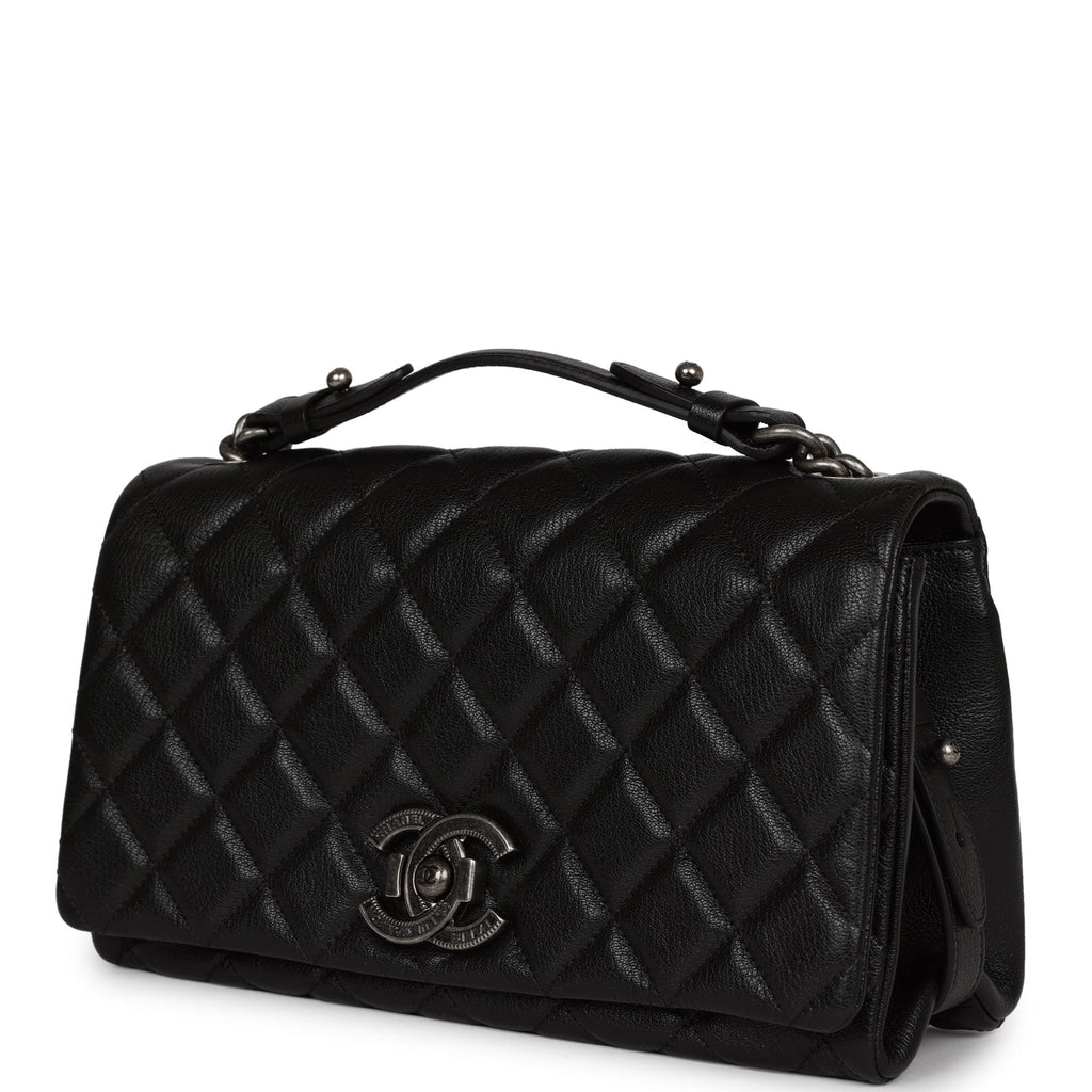 Chanel City Rock Medium Flap Black Goatskin Ruthenium Hardware
