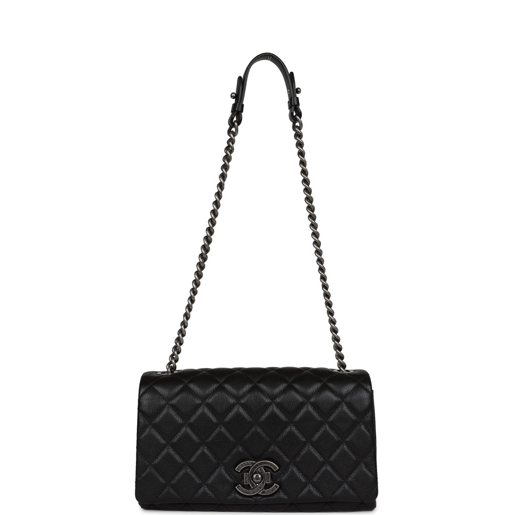 Chanel City Rock Medium Flap Black Goatskin Ruthenium Hardware