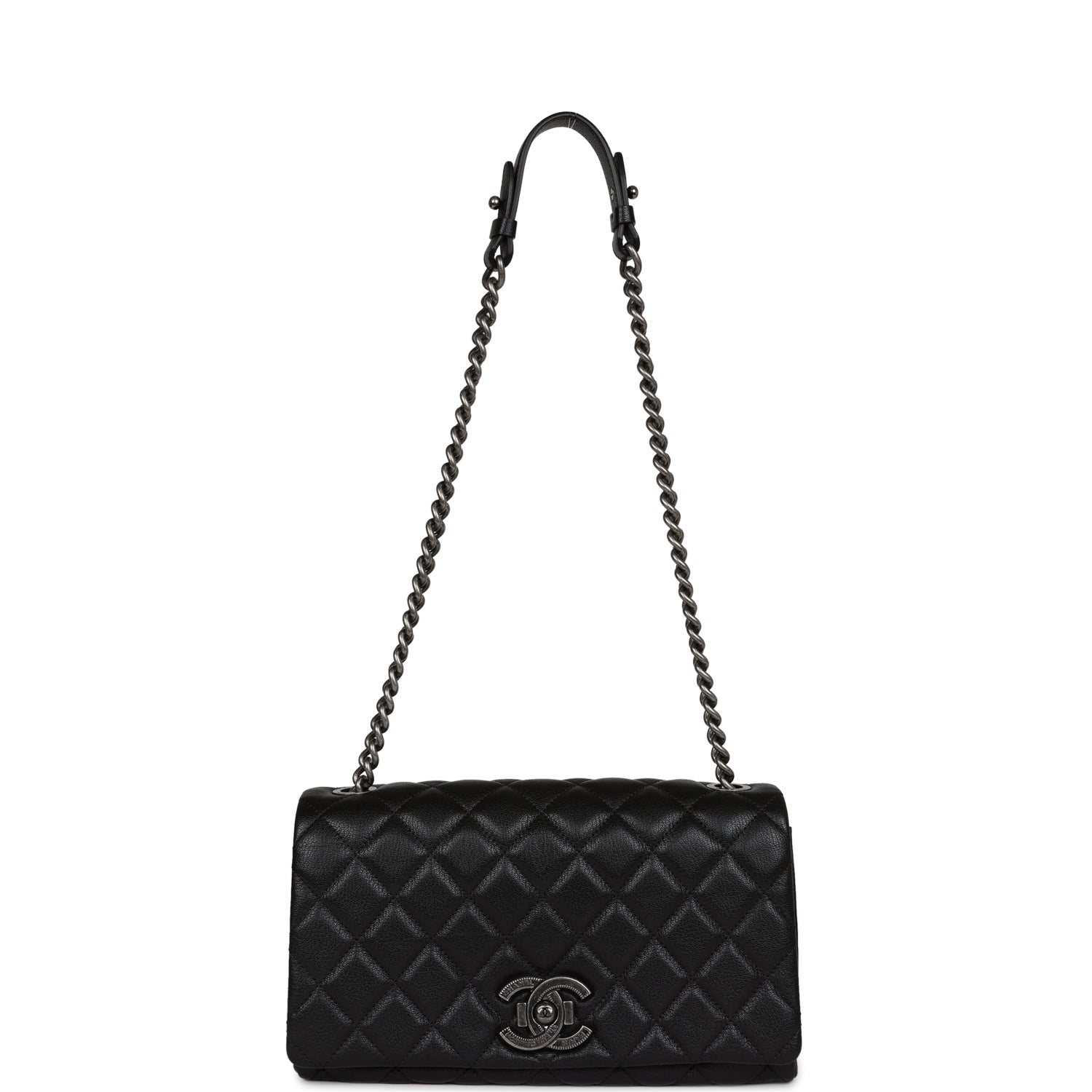 Chanel City Rock Medium Flap Black Goatskin Ruthenium Hardware