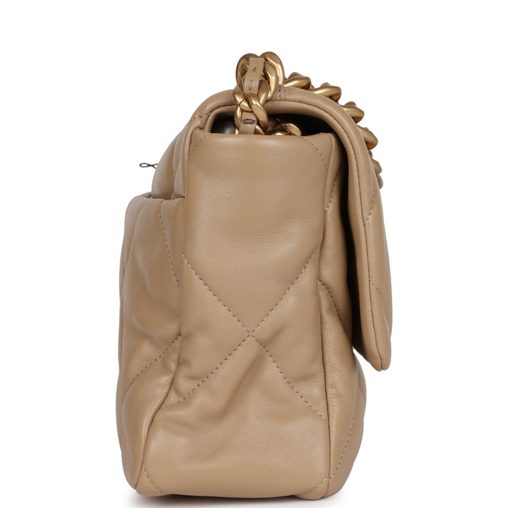 Chanel Large 19 Flap Bag Dark Beige Lambskin Mixed Hardware