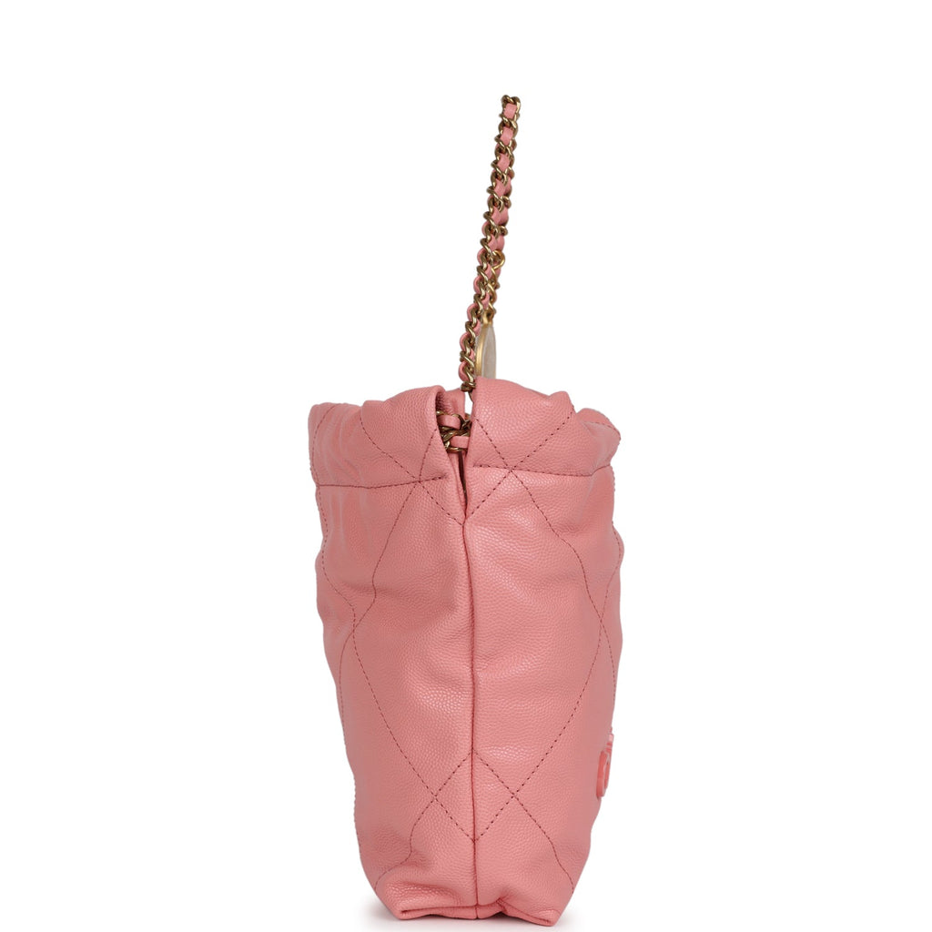 Chanel Mini 22 Bag Pink Shiny  Pebbled Calfskin Gold Hardware