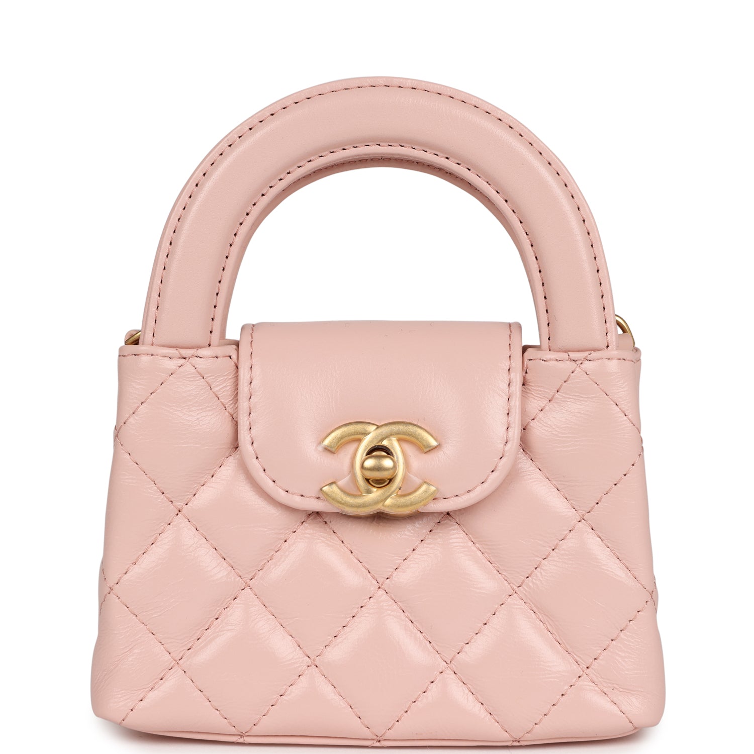 Chanel Nano Kelly Shopper Pink Shiny Aged Calfskin Brushed Gold Hardware