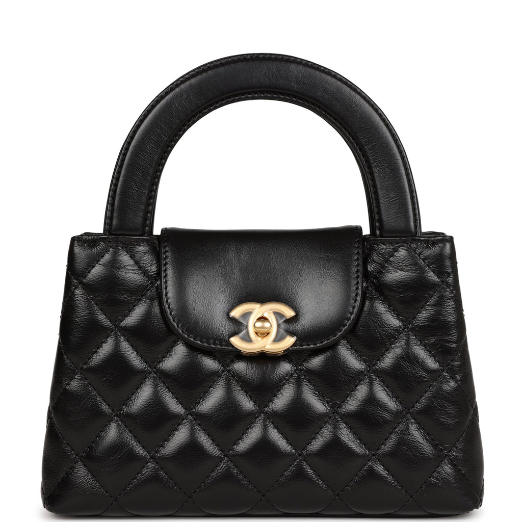 Chanel Small Kelly Shopper Black Shiny Aged Calfskin Brushed Gold Hardware