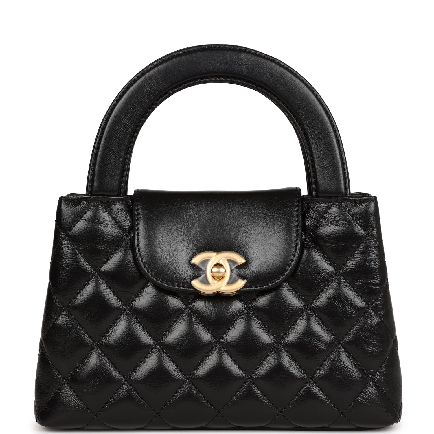 Chanel Small Kelly Shopper Black Shiny Aged Calfskin Brushed Gold Hardware