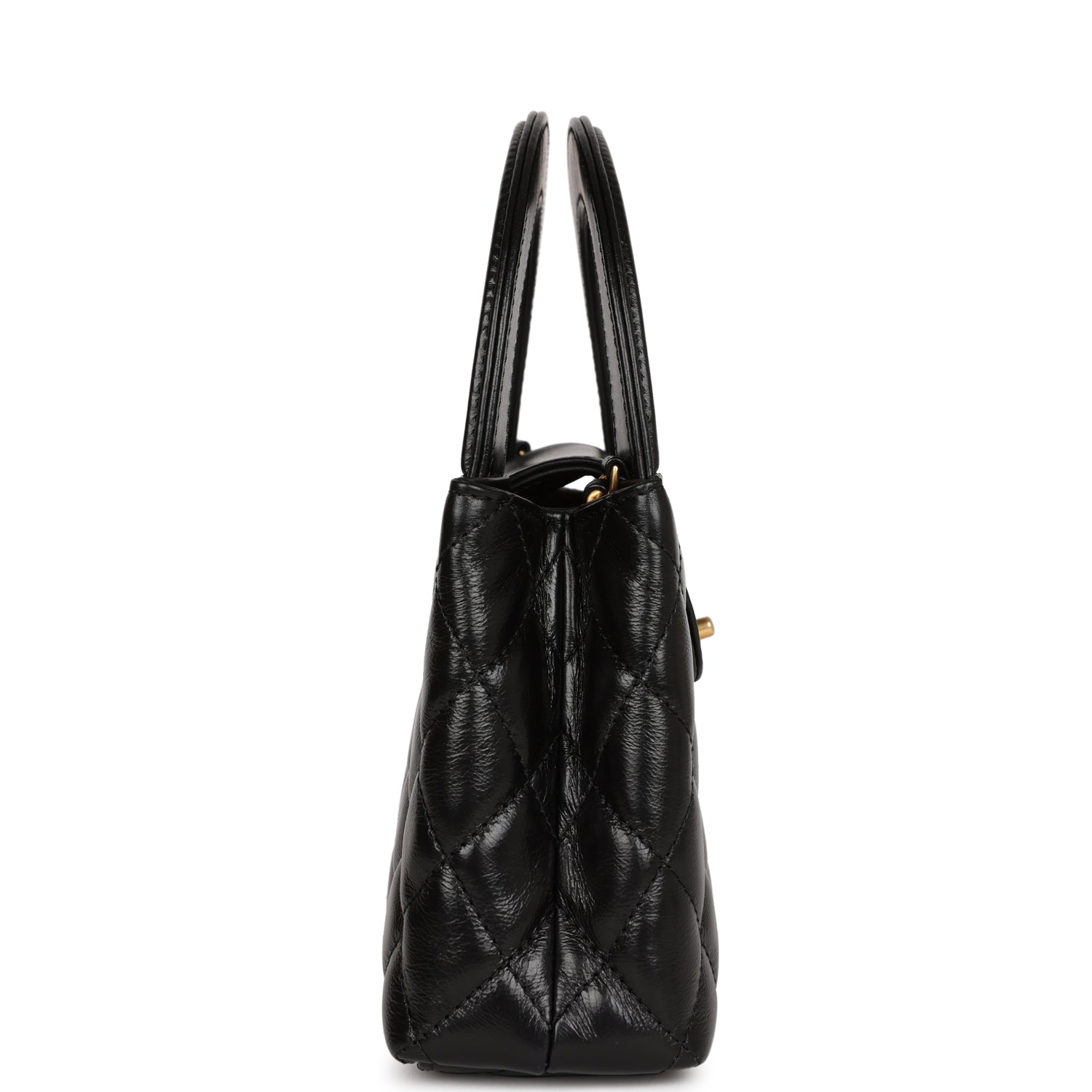 Chanel Small Kelly Shopper Black Shiny Aged Calfskin Brushed Gold Hardware