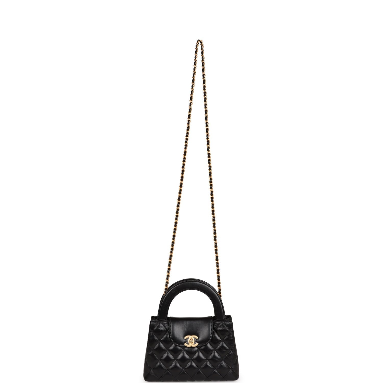 Chanel Small Kelly Shopper Black Shiny Aged Calfskin Brushed Gold Hardware