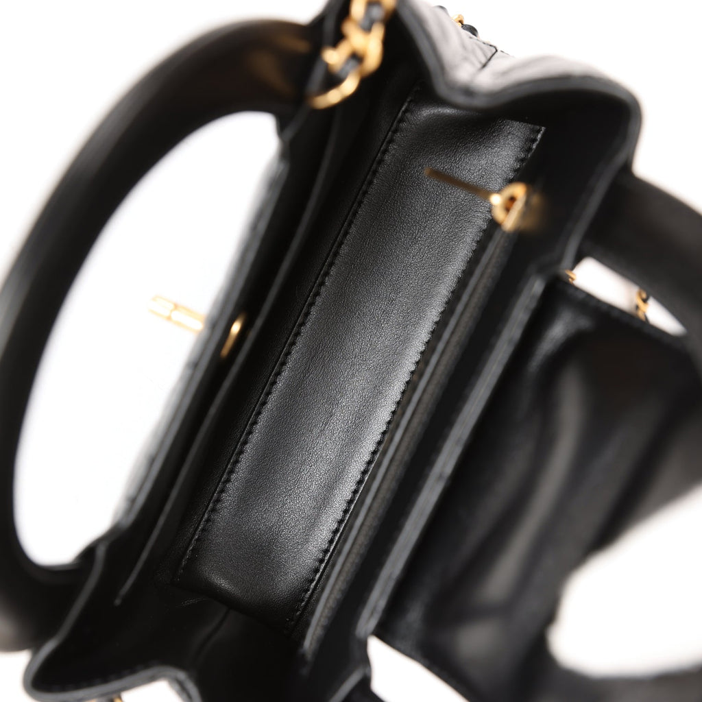 Chanel Small Kelly Shopper Black Shiny Aged Calfskin Brushed Gold Hardware