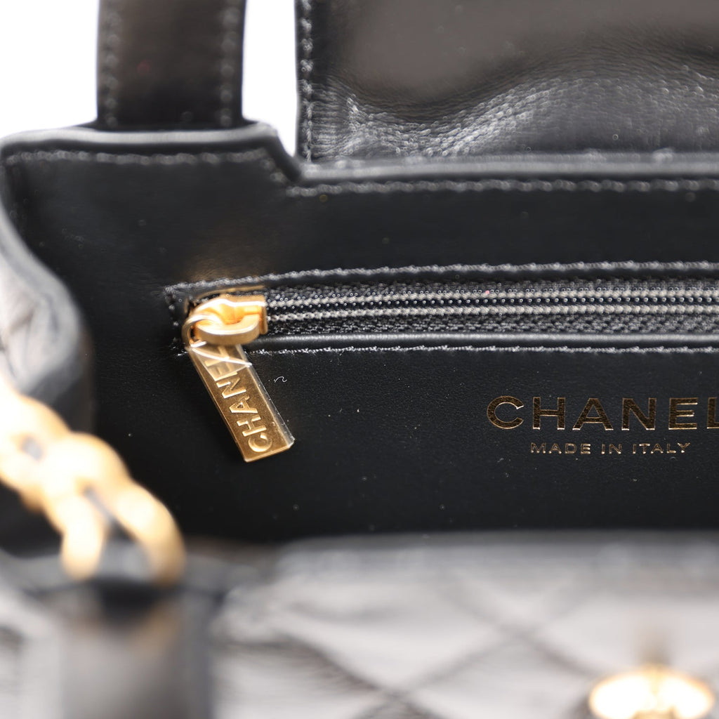Chanel Small Kelly Shopper Black Shiny Aged Calfskin Brushed Gold Hardware