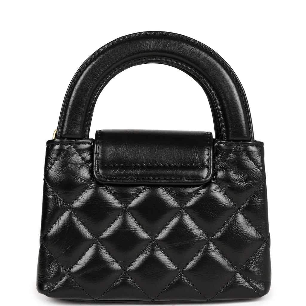 Chanel Nano Kelly Shopper Black Shiny Aged Calfskin Brushed Gold Hardware