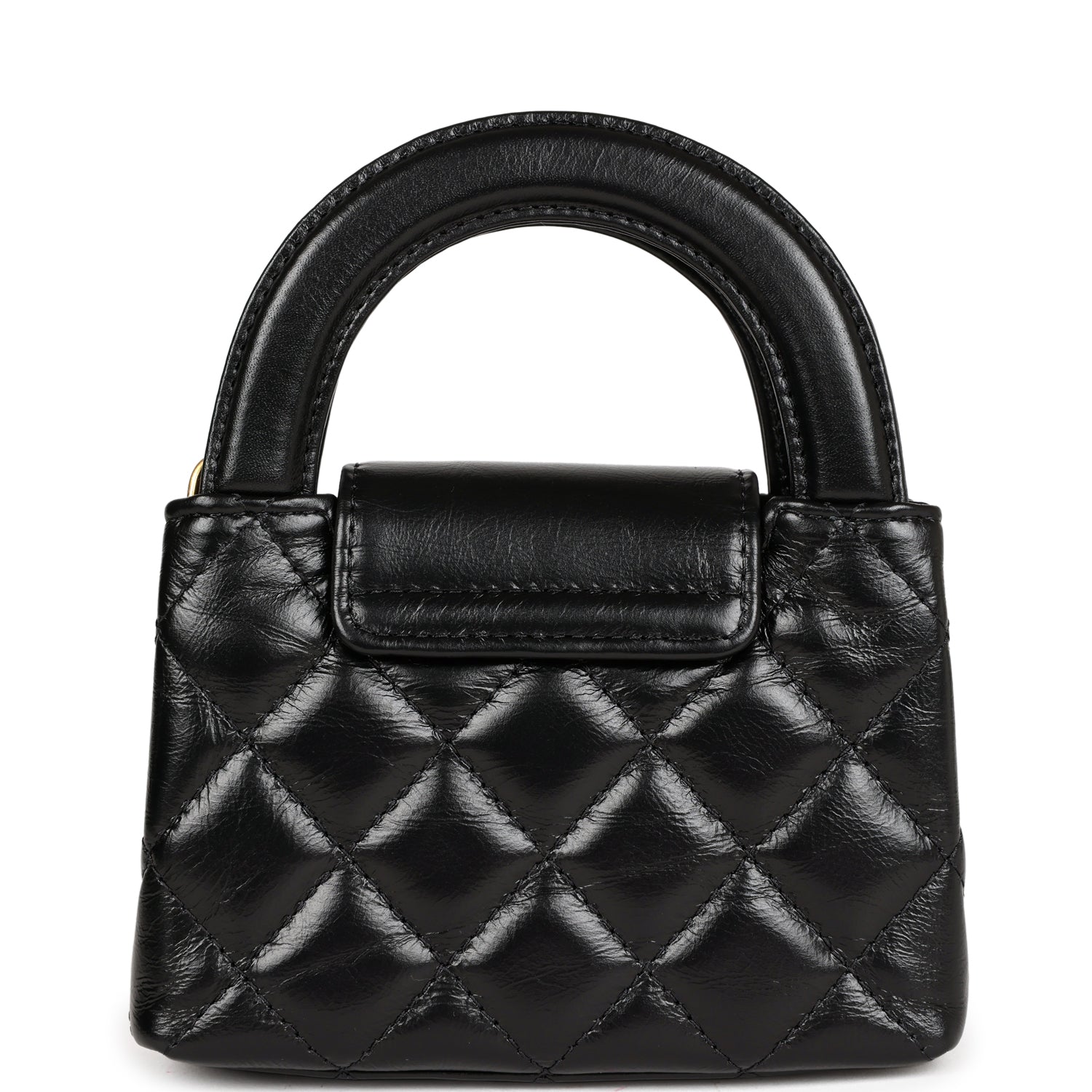 Chanel Nano Kelly Shopper Black Shiny Aged Calfskin Brushed Gold Hardware