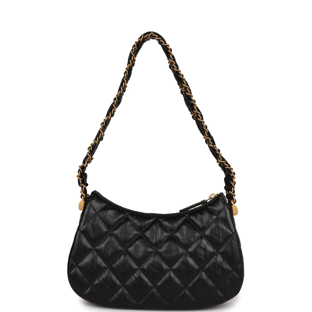 Chanel 19 Hobo Bag Black Aged Calfskin Brushed Gold Hardware