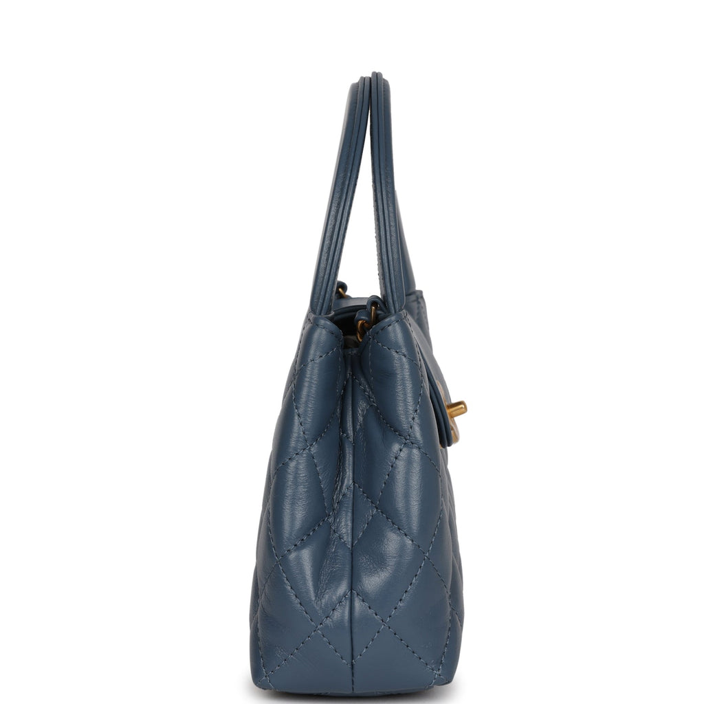 Chanel Small Kelly Shopper Blue Shiny Aged Calfskin Brushed Gold Hardware