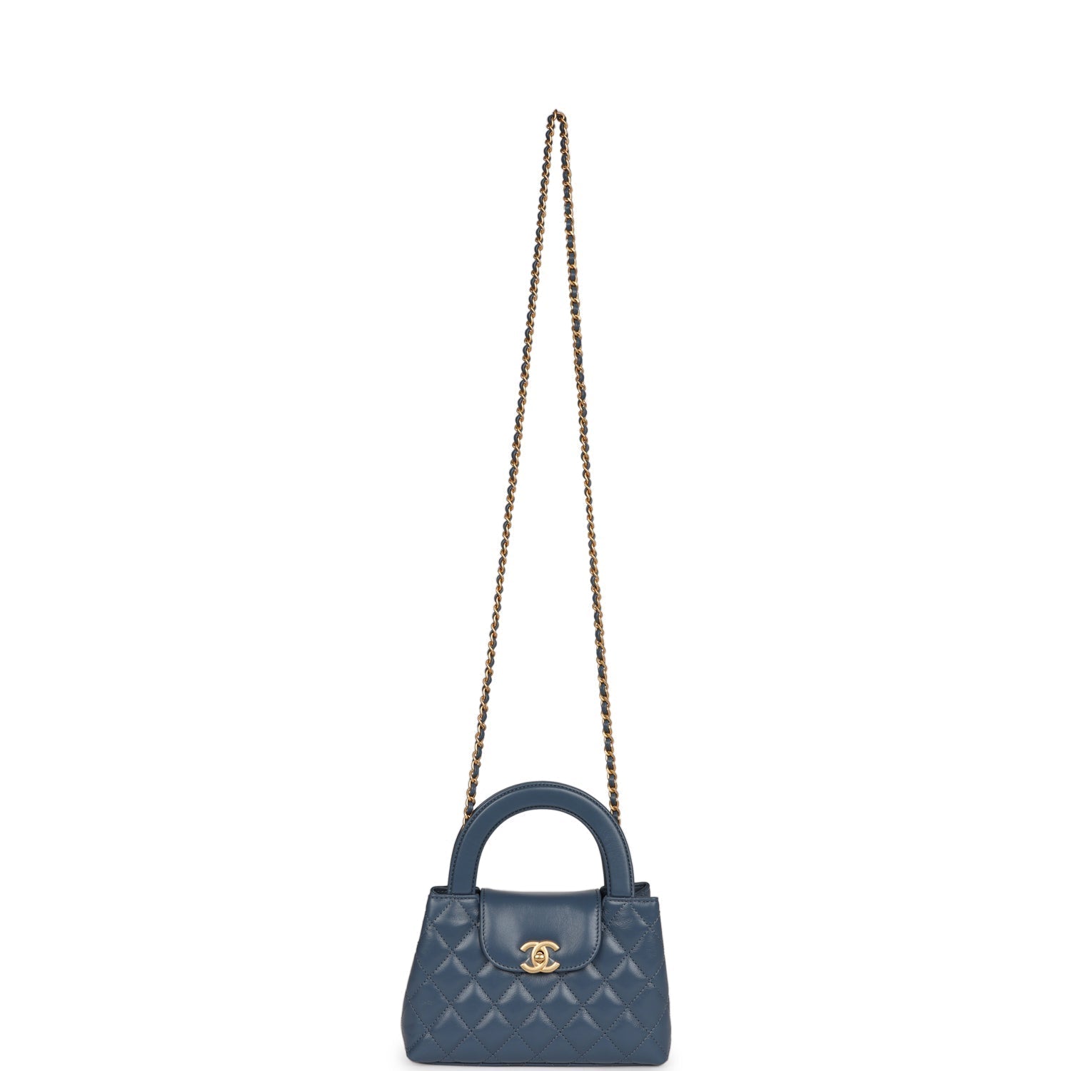Chanel Small Kelly Shopper Blue Shiny Aged Calfskin Brushed Gold Hardware