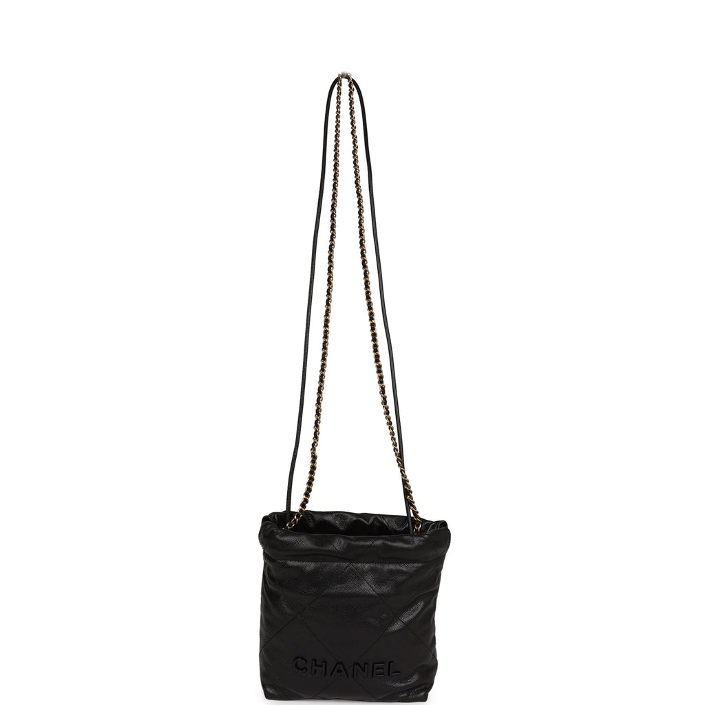 Chanel Mini 22 Bag Black Pebbled Calfskin Gold Hardware