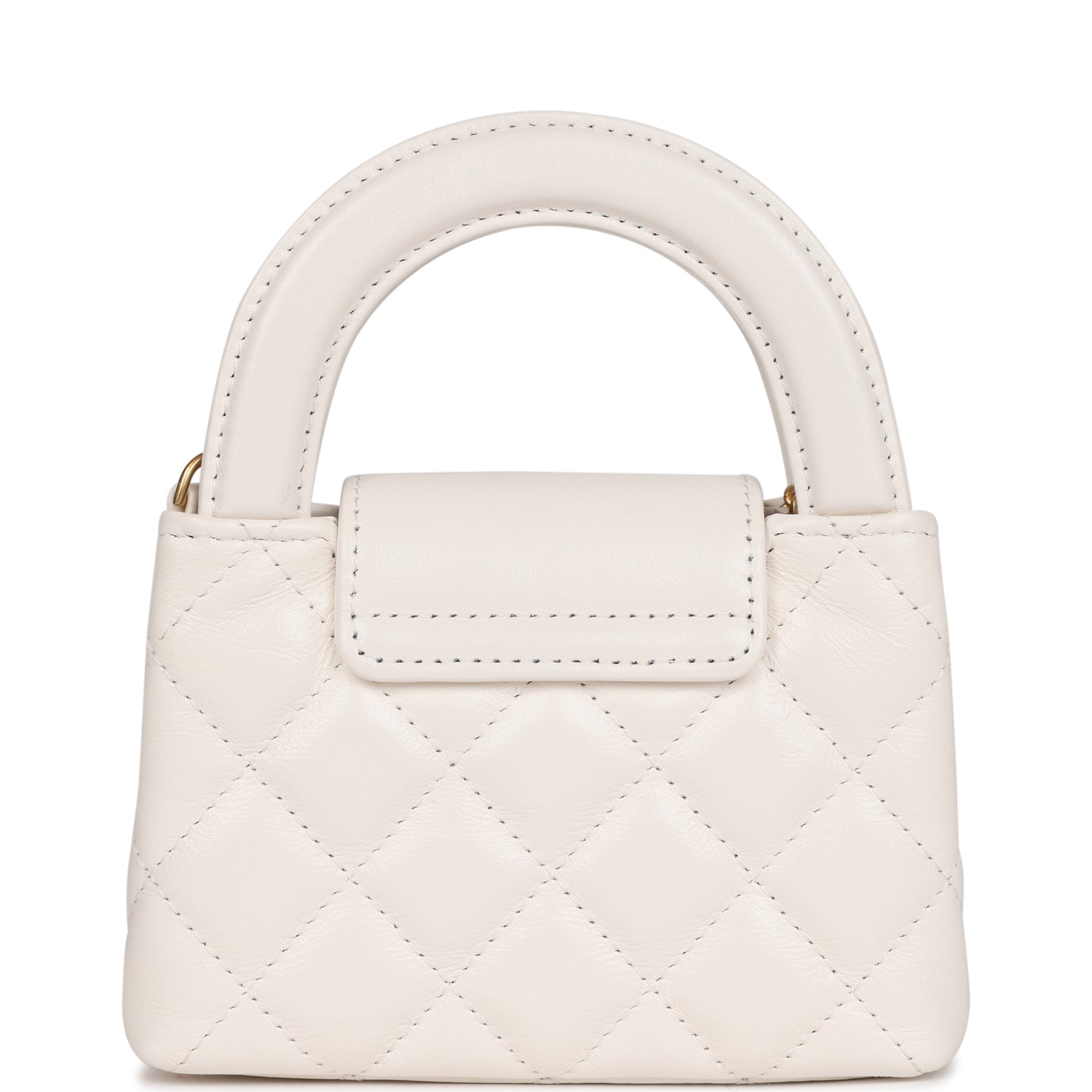 Chanel Nano Kelly Shopper White Shiny Aged Calfskin Brushed Gold Hardware