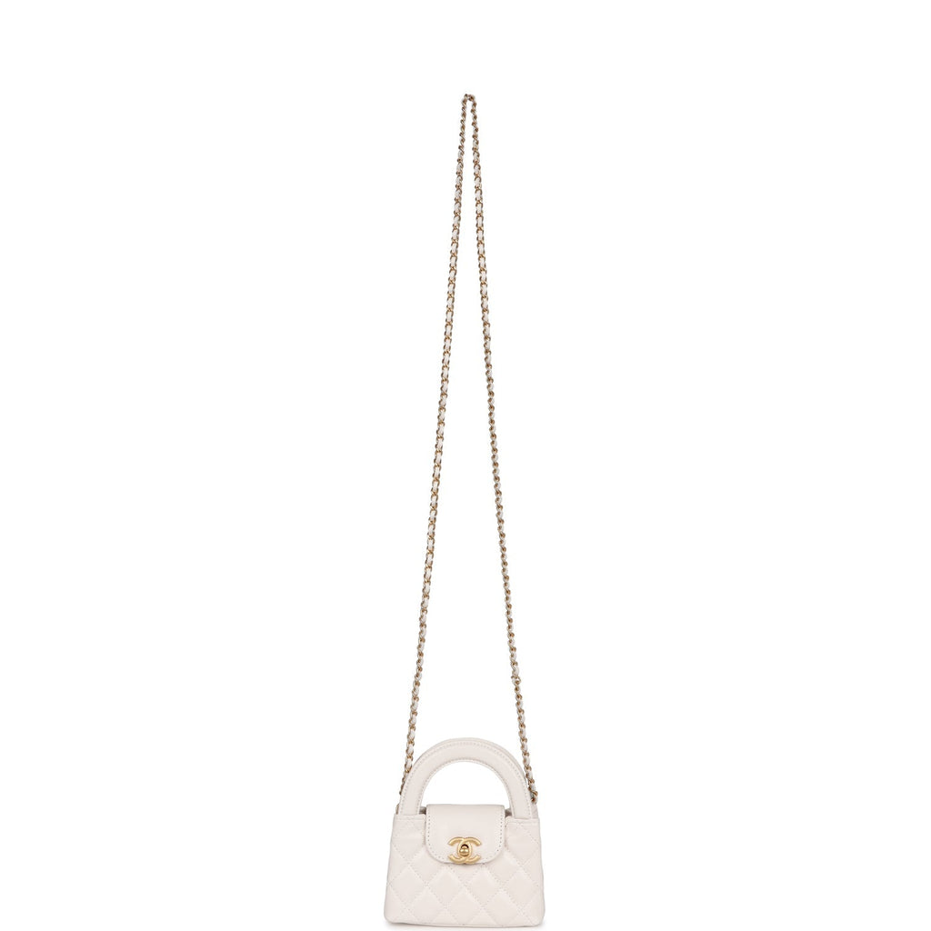Chanel Nano Kelly Shopper White Shiny Aged Calfskin Brushed Gold Hardware