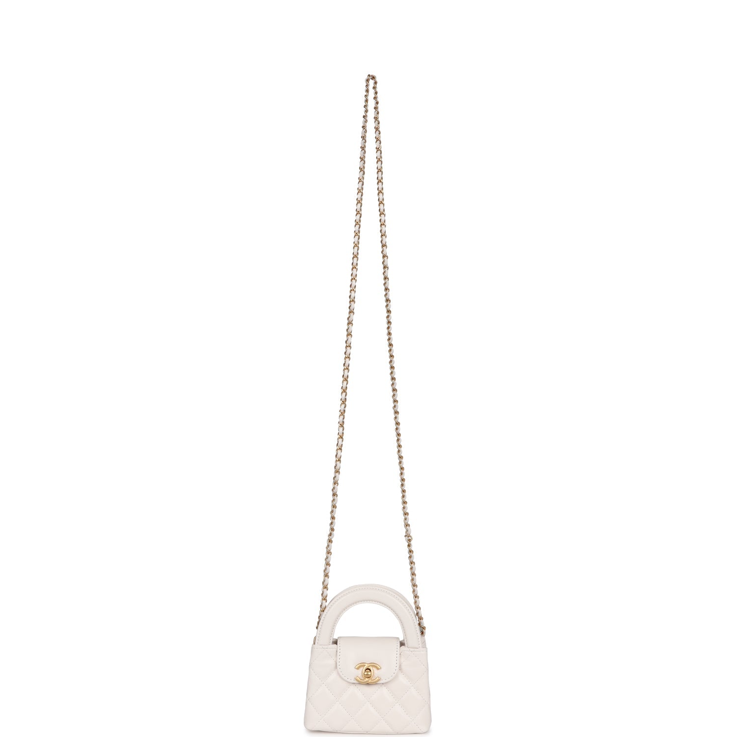Chanel Nano Kelly Shopper White Shiny Aged Calfskin Brushed Gold Hardware