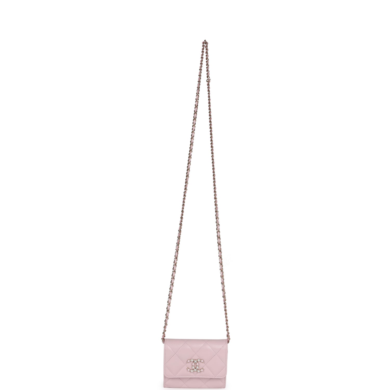 Chanel Mini Crossbody Wallet Pink Caviar Light Gold Hardware
