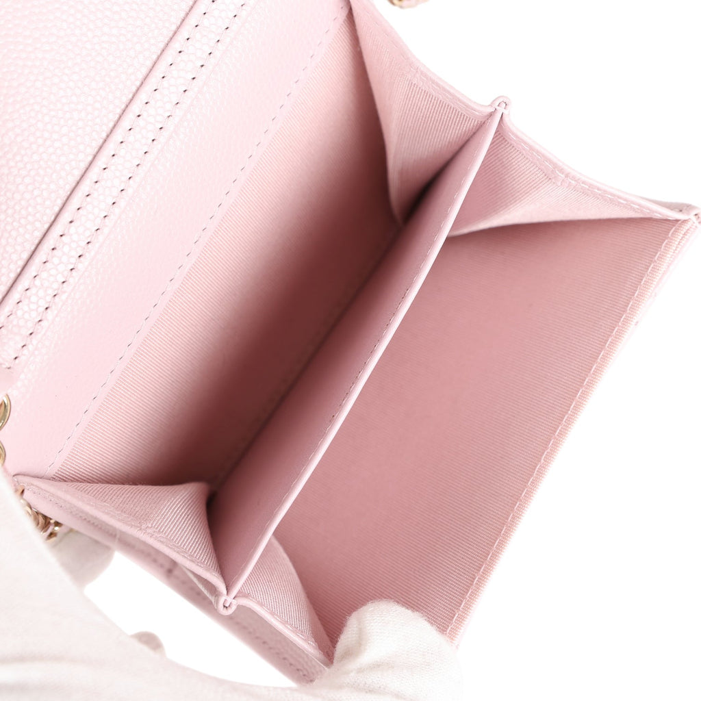 Chanel Mini Crossbody Wallet Pink Caviar Light Gold Hardware