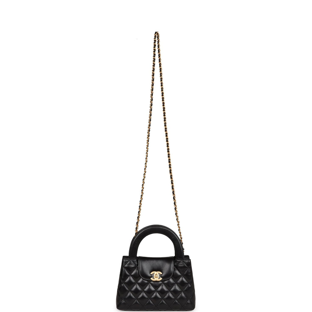 Chanel Small Kelly Shopper Black Shiny Aged Calfskin Brushed Gold Hardware