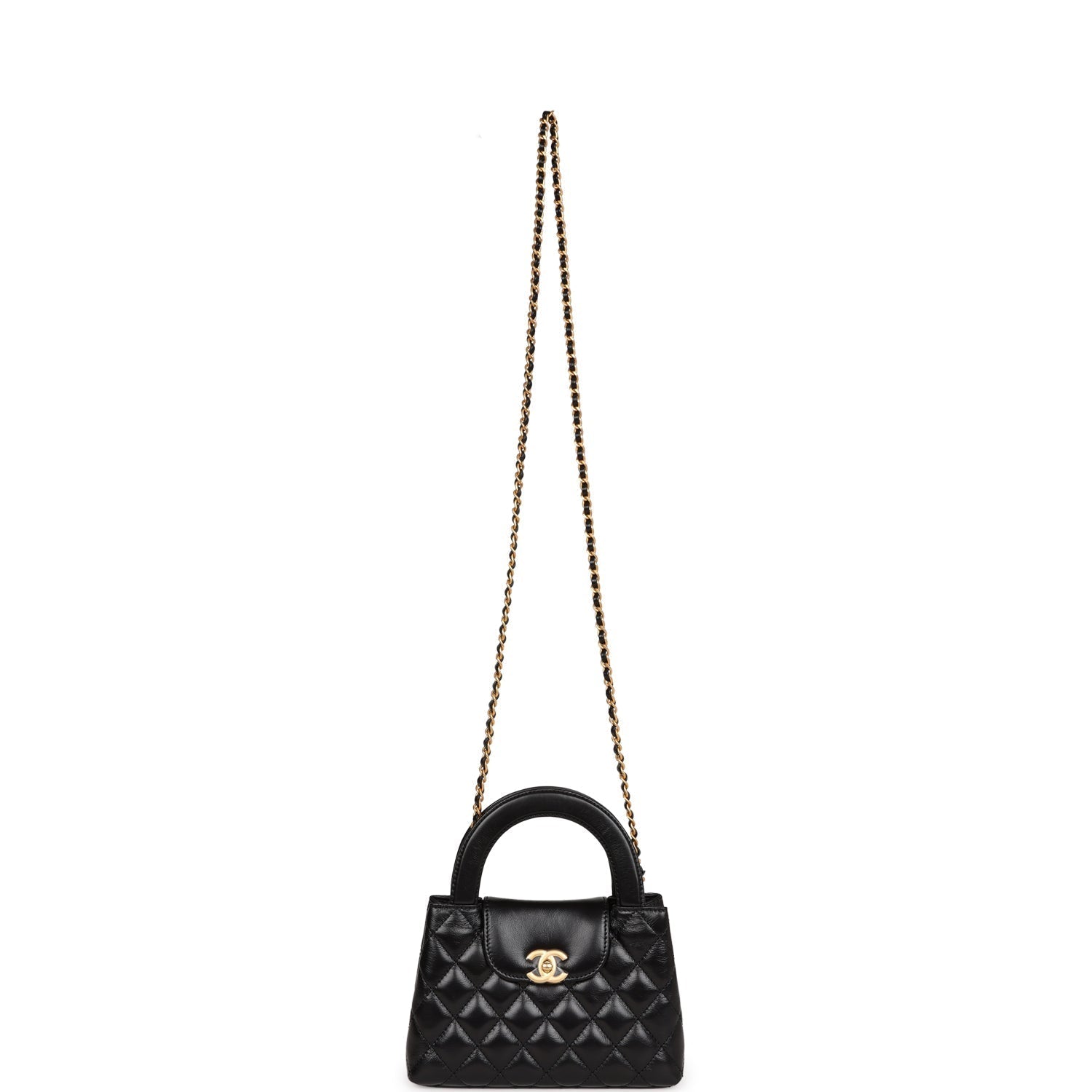 Chanel Small Kelly Shopper Black Shiny Aged Calfskin Brushed Gold Hardware
