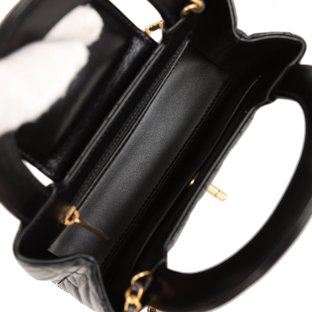 Chanel Small Kelly Shopper Black Shiny Aged Calfskin Brushed Gold Hardware