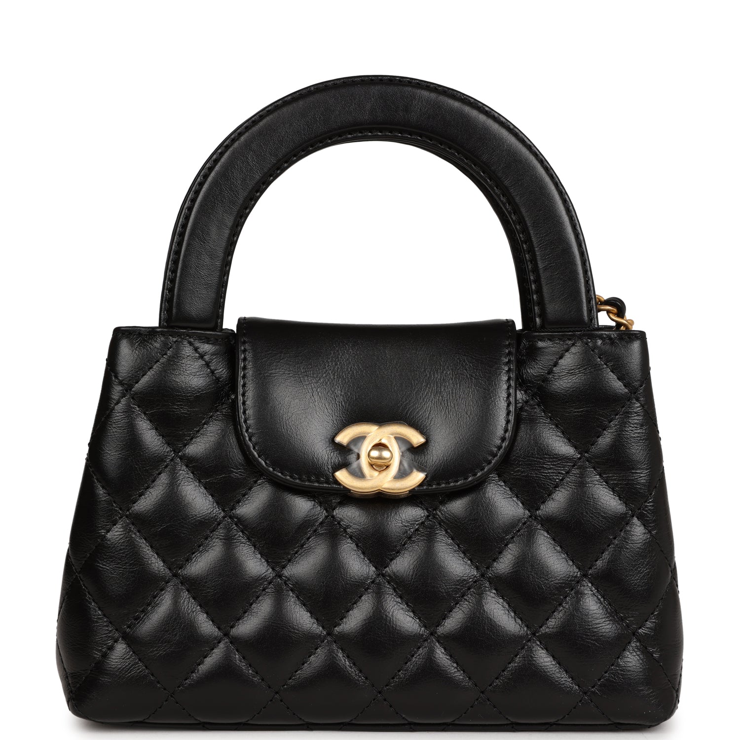 Chanel Small Kelly Shopper Black Shiny Aged Calfskin Brushed Gold Hardware