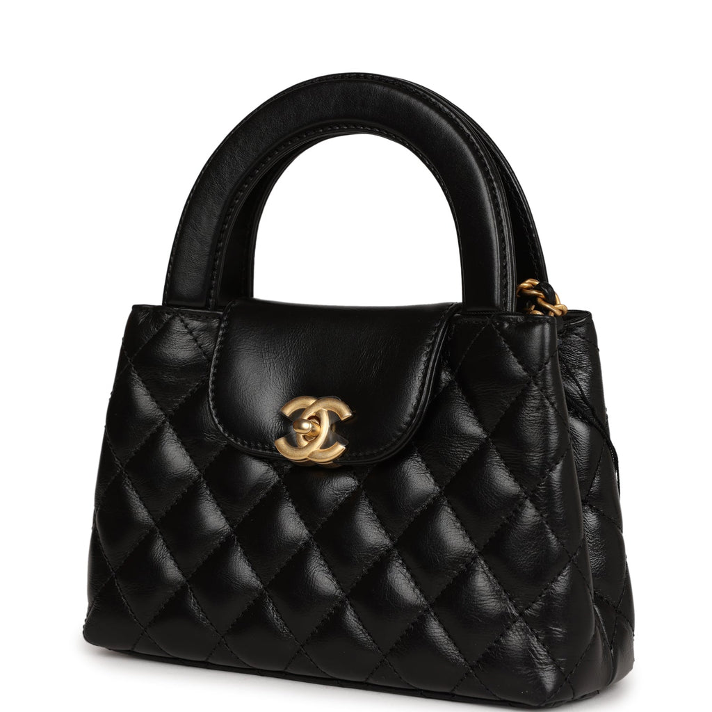 Chanel Small Kelly Shopper Black Shiny Aged Calfskin Brushed Gold Hardware