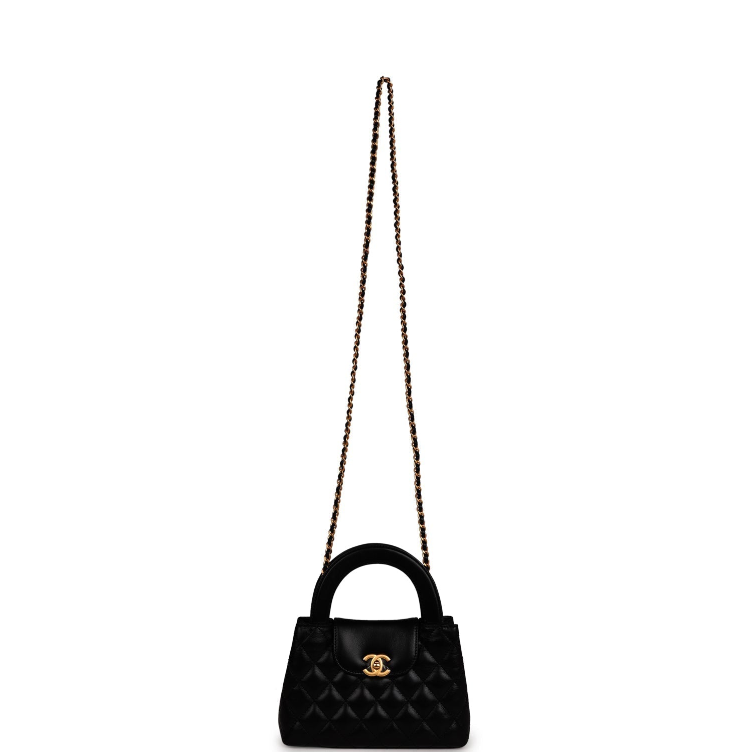 Chanel Small Kelly Shopper Black Shiny Aged Calfskin Brushed Gold Hardware