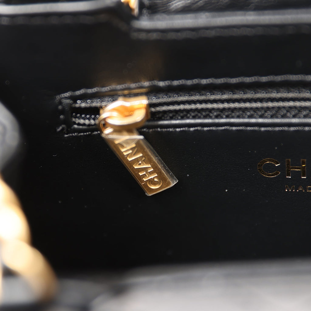 Chanel Small Kelly Shopper Black Shiny Aged Calfskin Brushed Gold Hardware