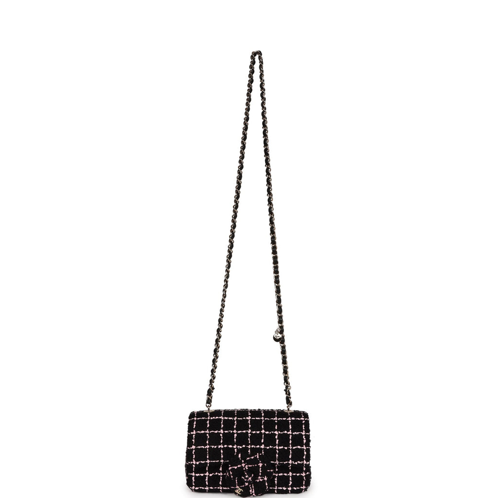 Chanel Mini Camellia Closure Flap Black and Pink Tweed Gold Hardware