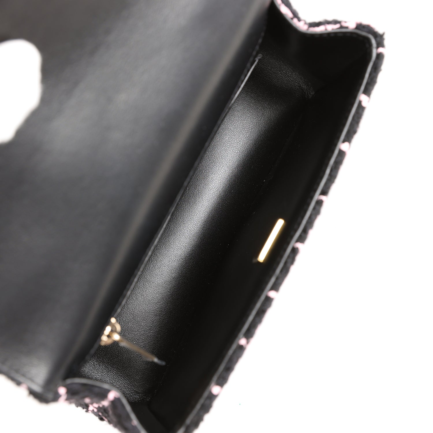 Chanel Mini Camellia Closure Flap Black and Pink Tweed Gold Hardware