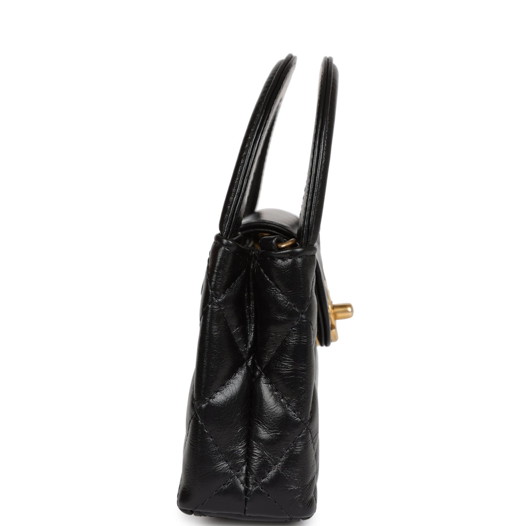 Chanel Nano Kelly Shopper Black Shiny Aged Calfskin Brushed Gold Hardware