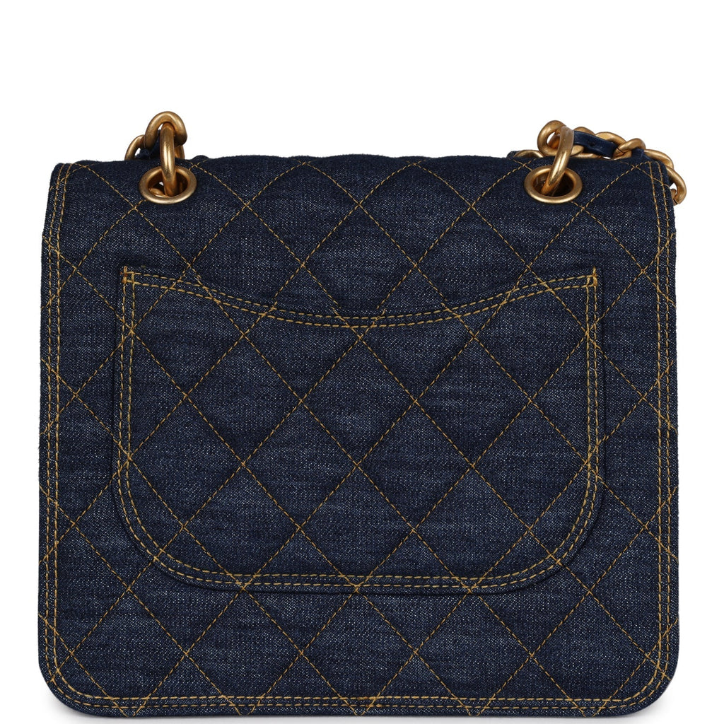 Chanel Square Flap Blue Denim Antique Gold Hardware