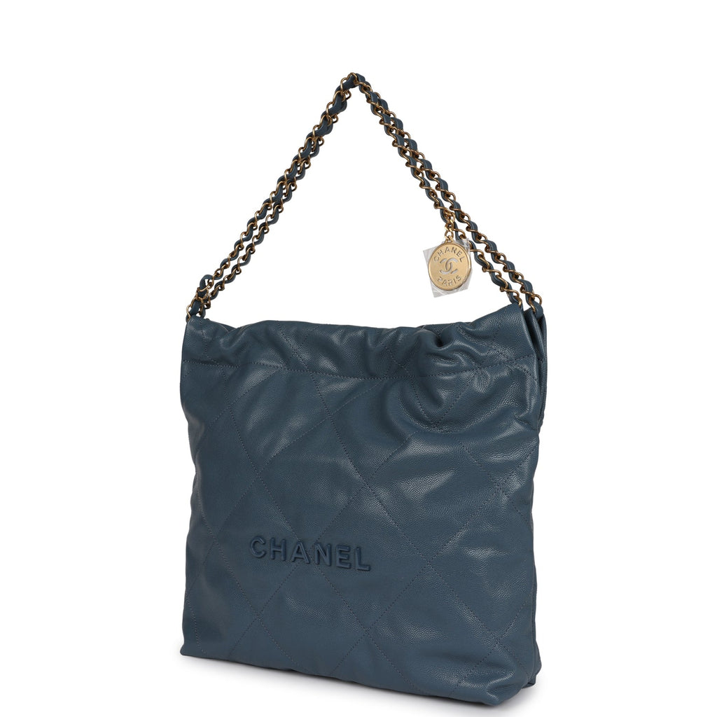 Chanel Small 22 Bag Blue Caviar Gold Hardware
