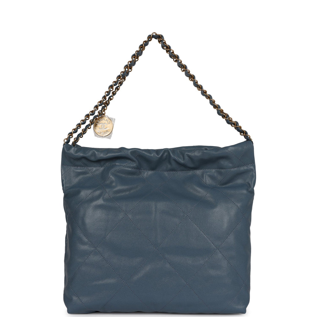 Chanel Small 22 Bag Blue Caviar Gold Hardware