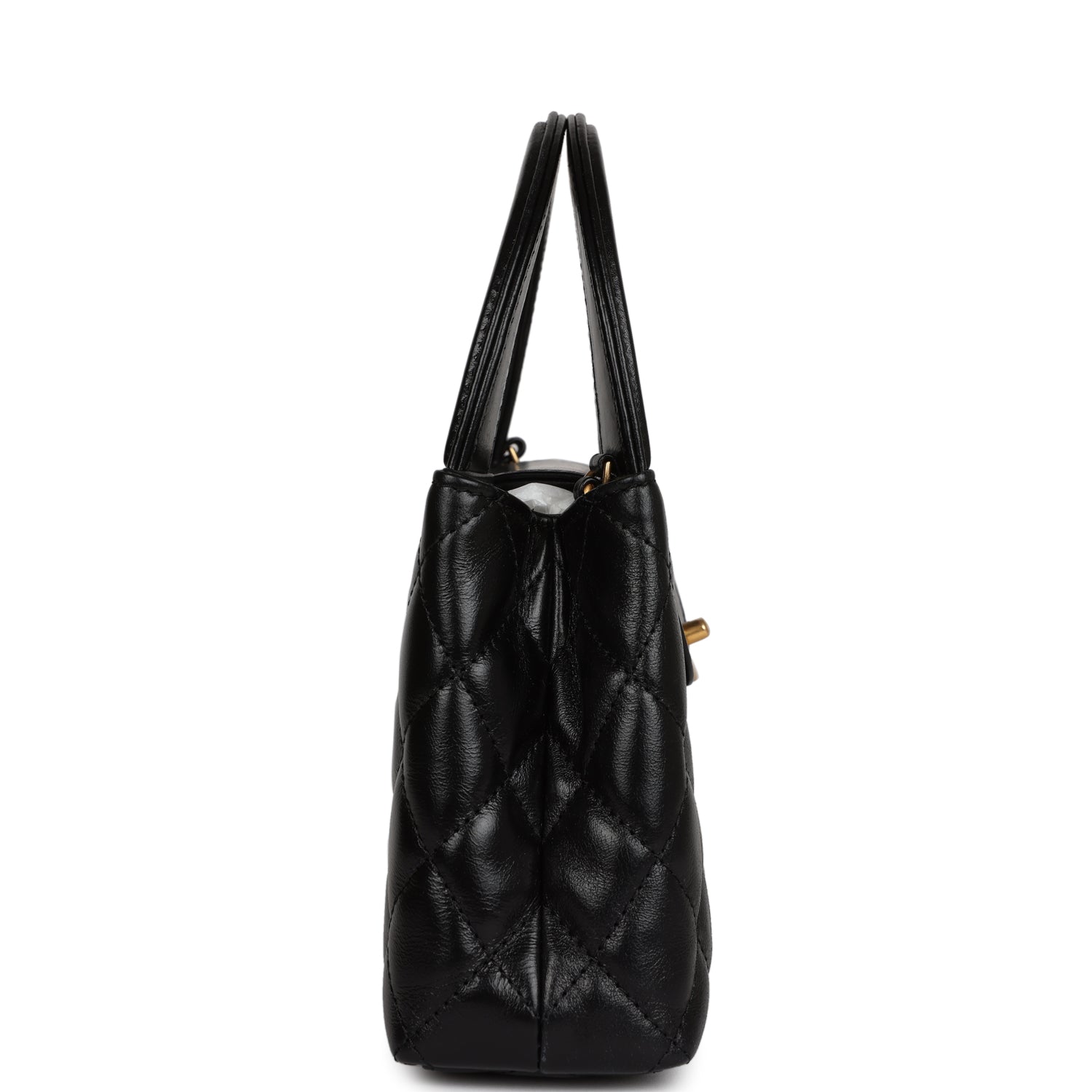 Chanel Small Kelly Shopper Black Shiny Aged Calfskin Brushed Gold Hardware