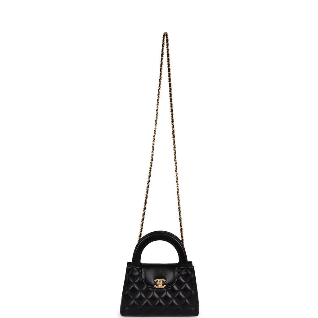 Chanel Small Kelly Shopper Black Shiny Aged Calfskin Brushed Gold Hardware