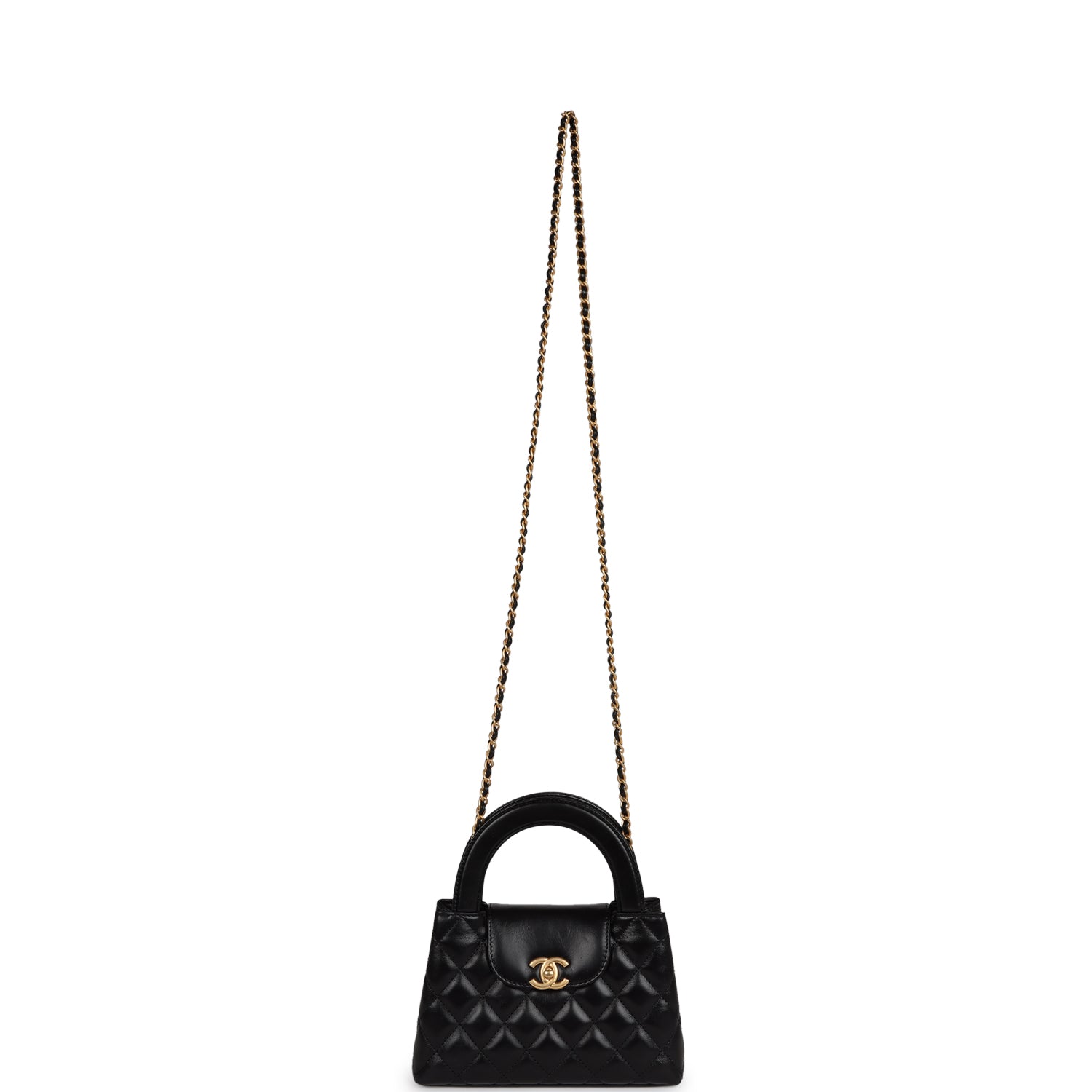Chanel Small Kelly Shopper Black Shiny Aged Calfskin Brushed Gold Hardware