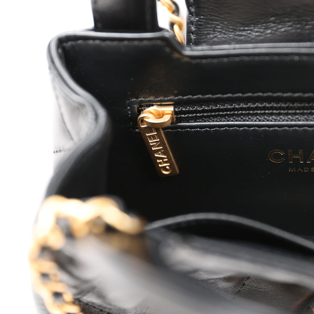 Chanel Small Kelly Shopper Black Shiny Aged Calfskin Brushed Gold Hardware