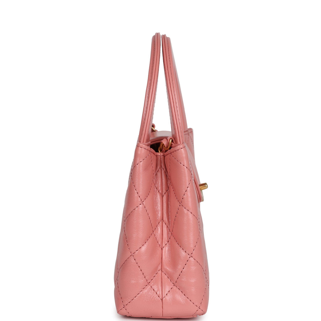 Chanel Small Kelly Shopper Pink Shiny Aged Calfskin Brushed Gold Hardware