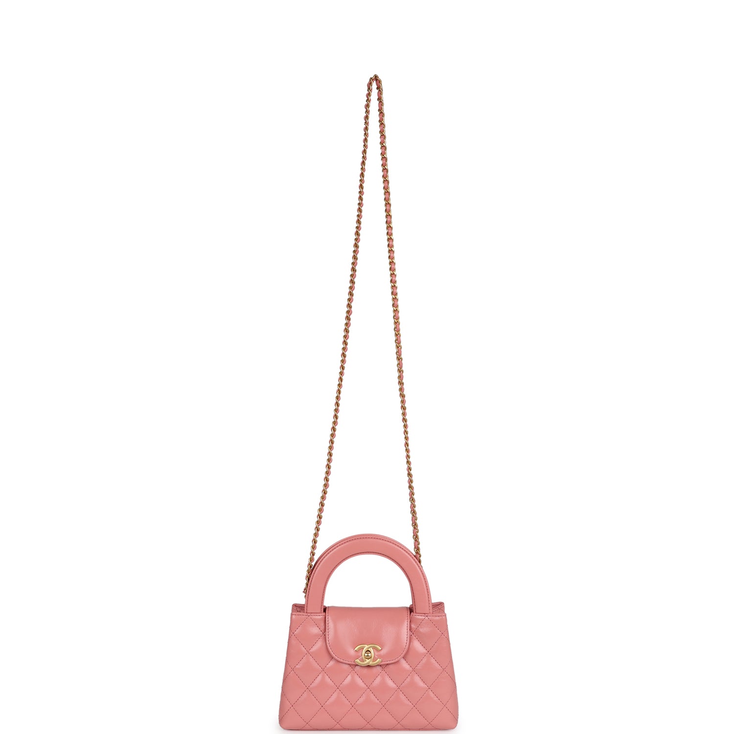 Chanel Small Kelly Shopper Pink Shiny Aged Calfskin Brushed Gold Hardware