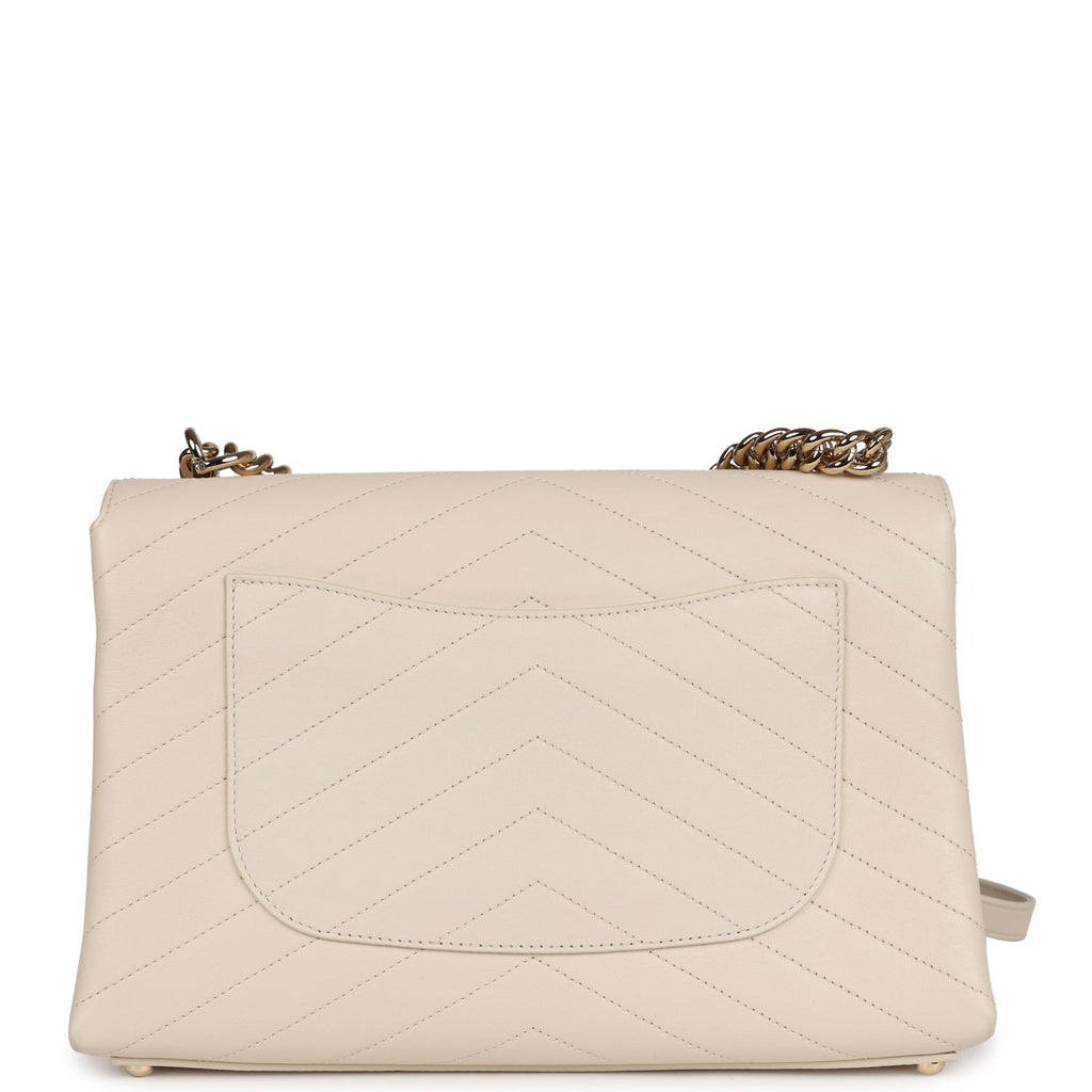Chanel Coco Chevron Flap Bag Ivory Lambskin Light Gold Hardware