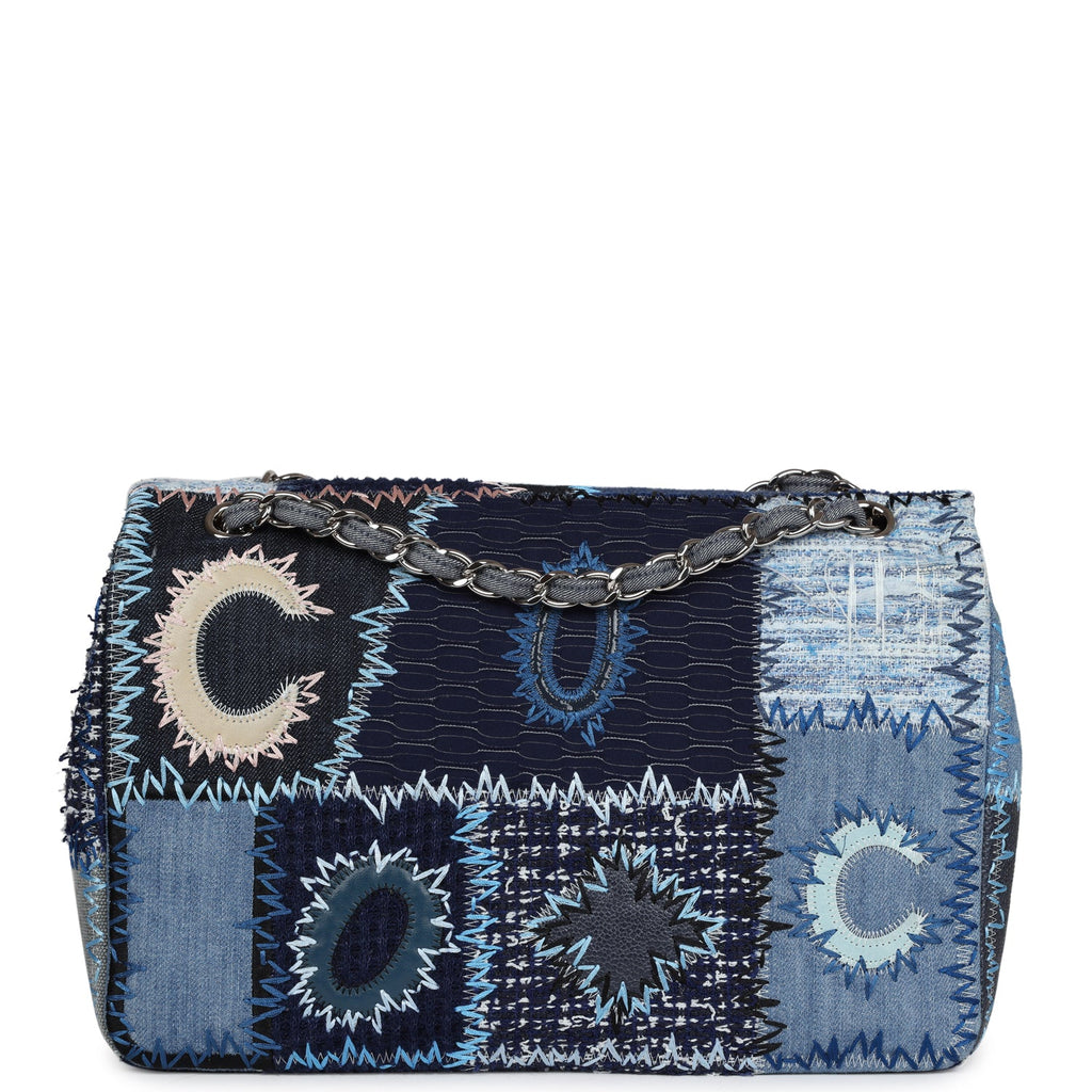 Chanel Jumbo Flap Bag Blue Patchwork Denim Silver Hardware