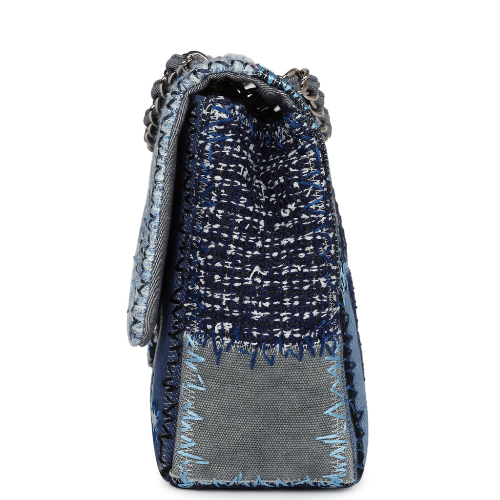 Chanel Jumbo Flap Bag Blue Patchwork Denim Silver Hardware